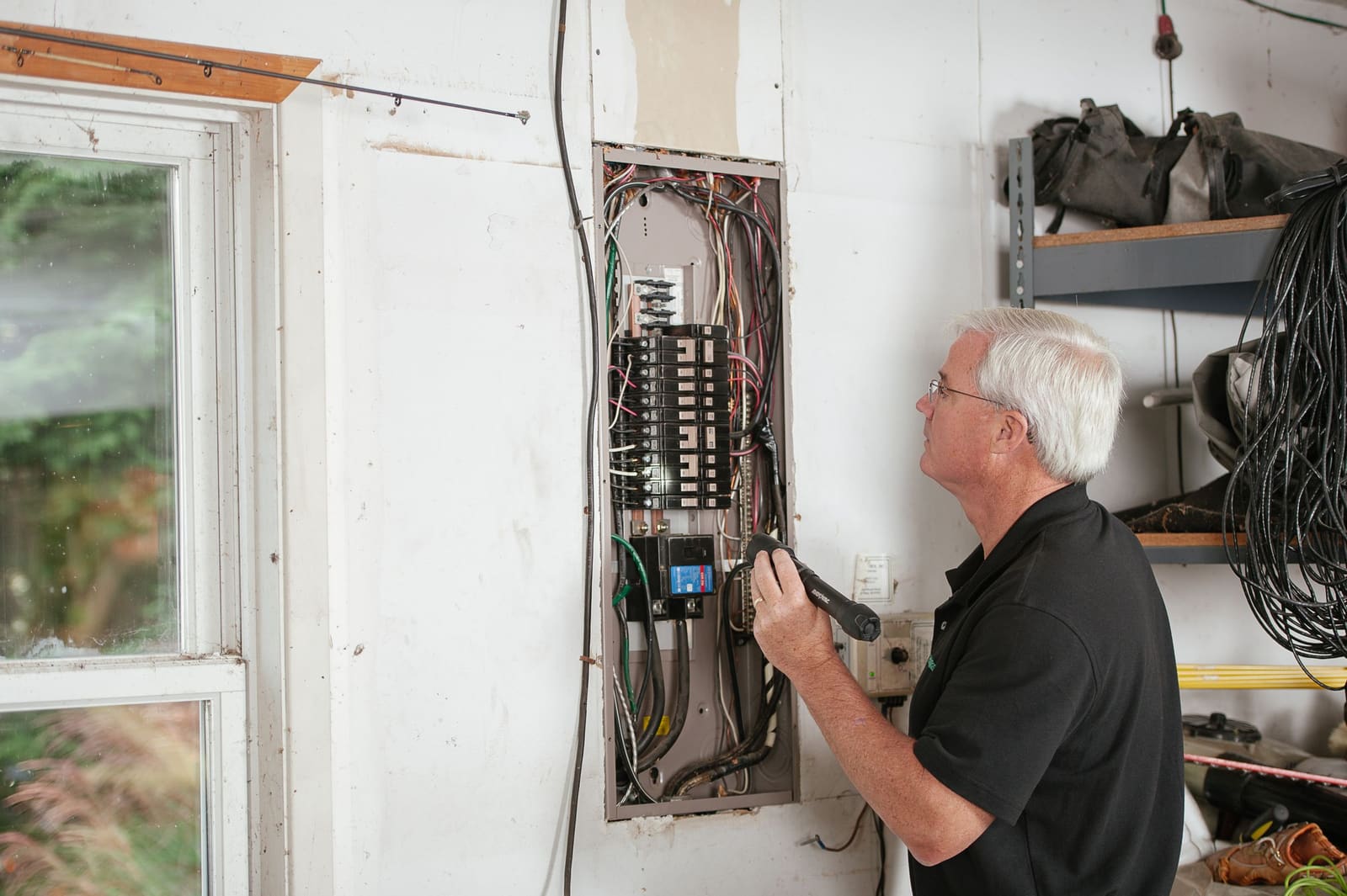 Technician checking a residential gas furnace